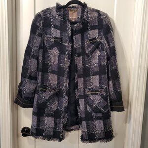 SPANNER Wool Blend Long Blazer Jacket black/white check print Women's 6